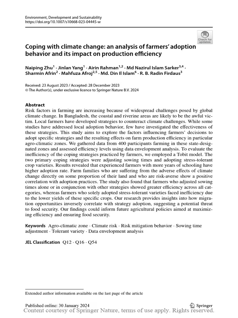 Coping With Climate Change An Analysis of Farmers | PDF | Agriculture ...