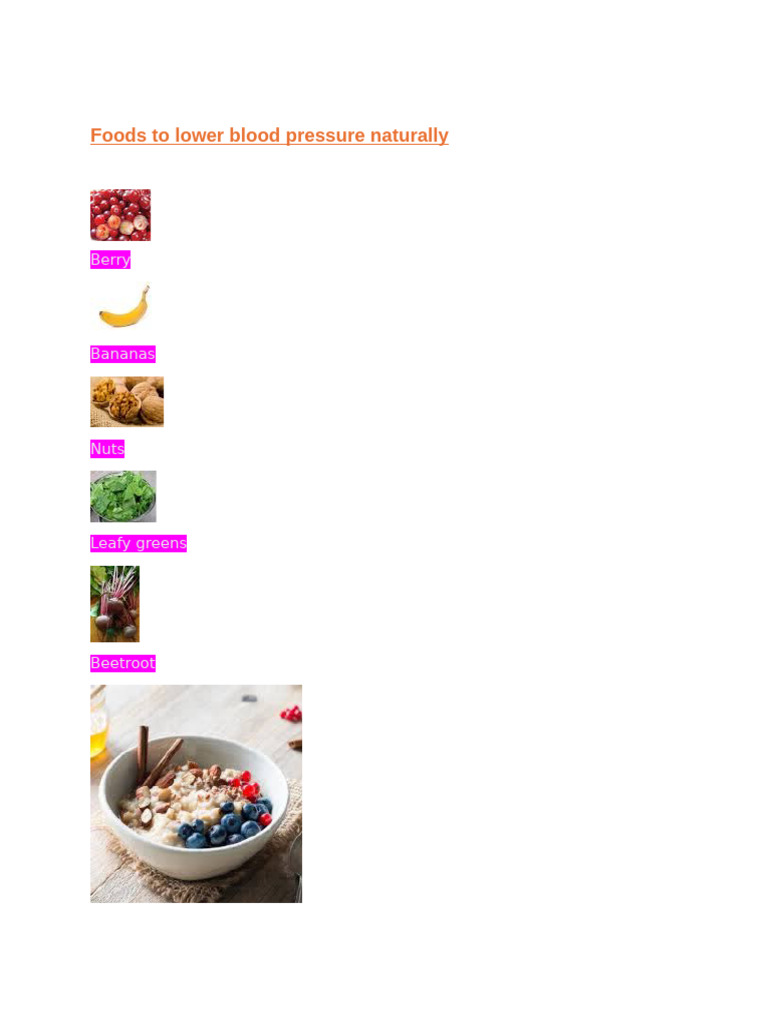 Foods To Lower Blood Pressure Naturally | PDF