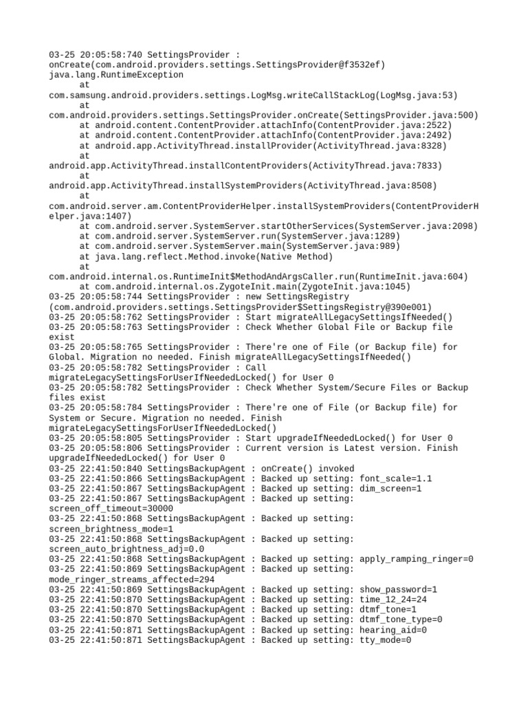 Samsung SettingsProvider Log Analysis | PDF | Java (Programming ...