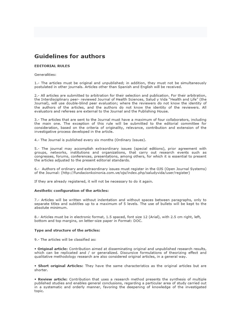 Editorial Guidelines for Authors | PDF | Abstract (Summary) | Open Access