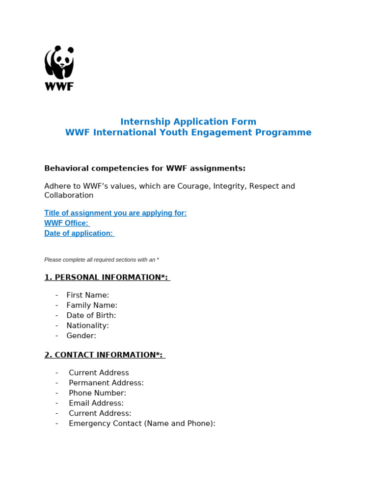 WWF Internship Application Form | PDF