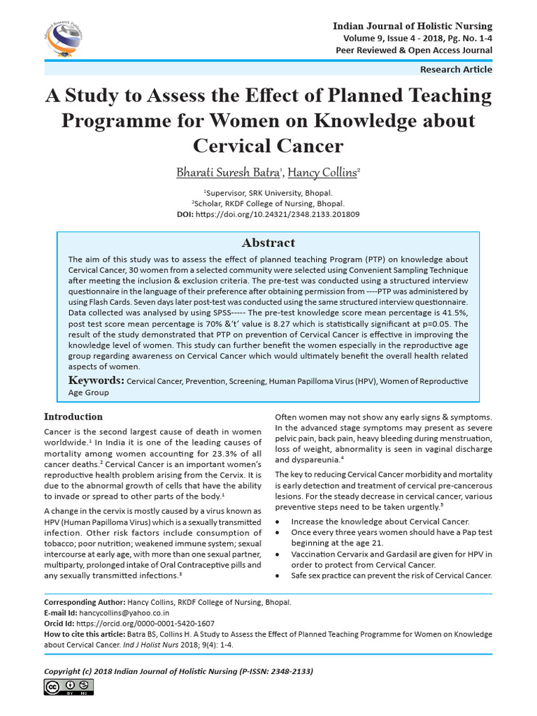 Impact of Teaching on Cervical Cancer Awareness | PDF | Cervical Cancer ...