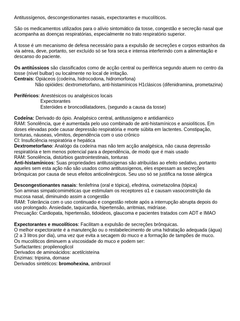 Antitussígenos e Expectores: Tipos e Usos | PDF | Opioide | Tosse