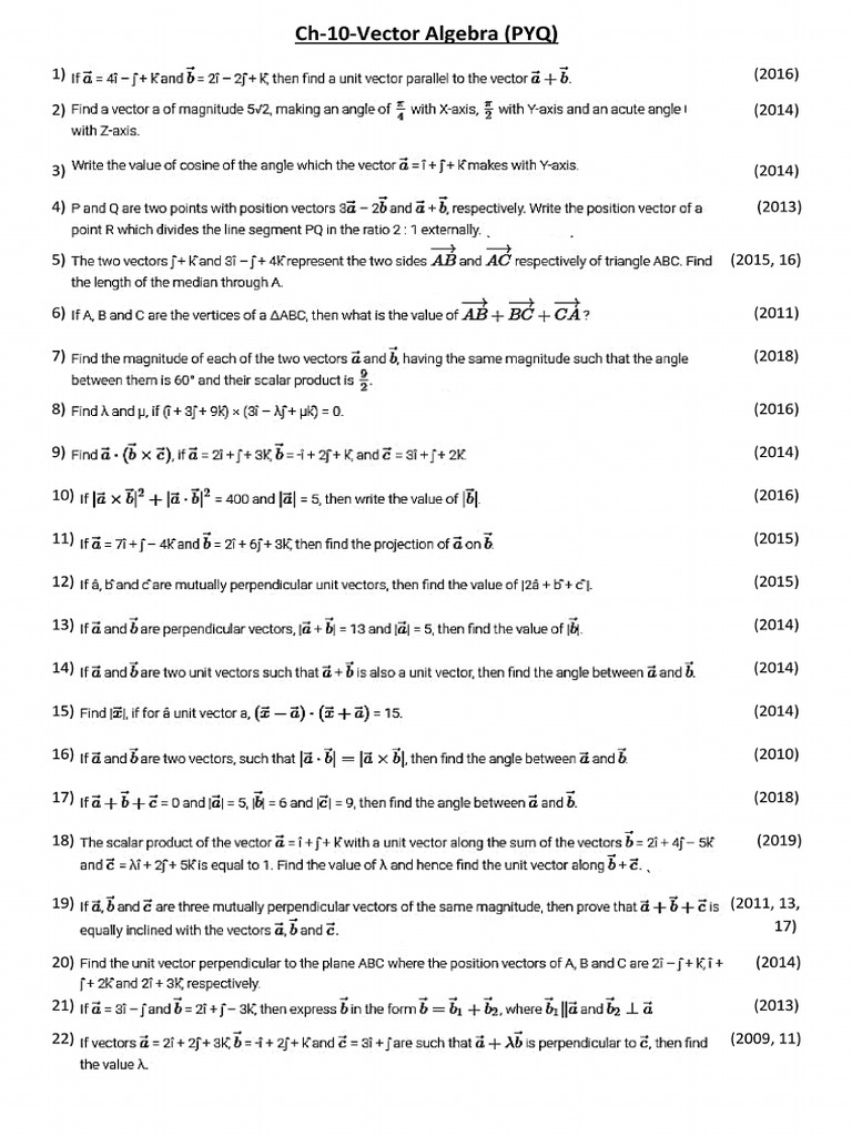 Ch10 - Vector Algebra PYQ | PDF