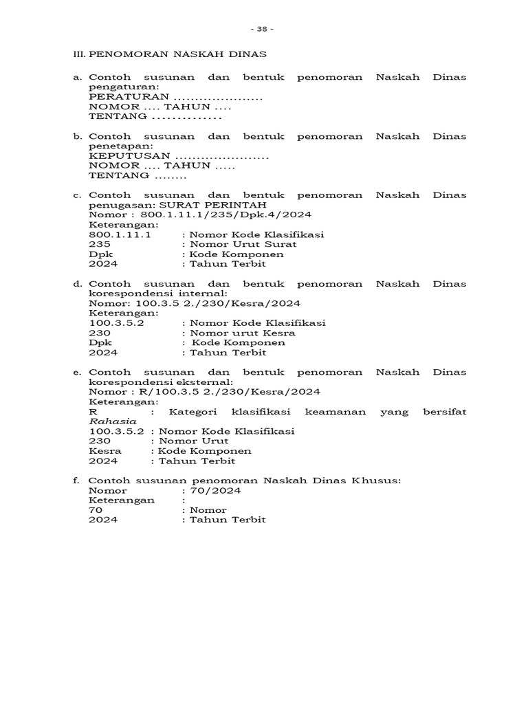 Susunan Penomoran Naskah Dinas | PDF