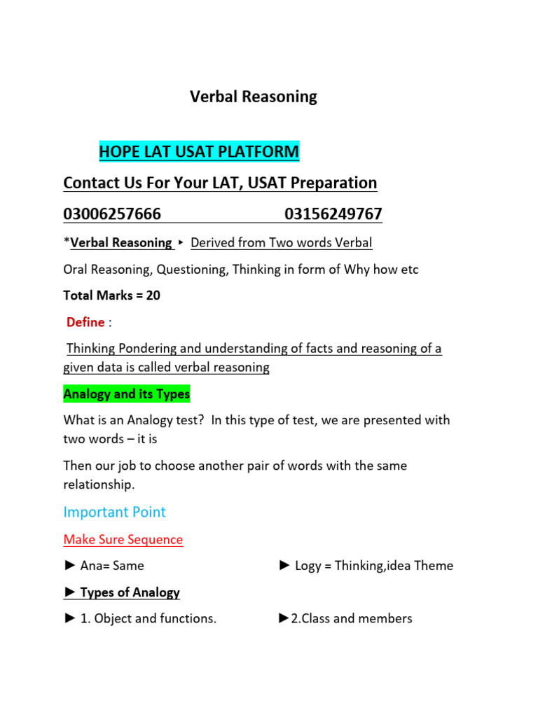 Verbal Reasoning Strategies and Examples | PDF | Reason