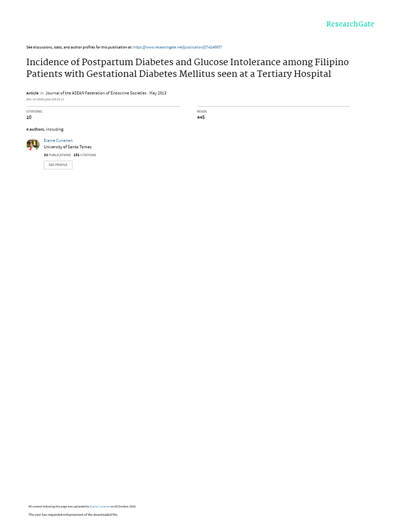 Postpartum Diabetes in Filipino Women | PDF | Gestational Diabetes ...