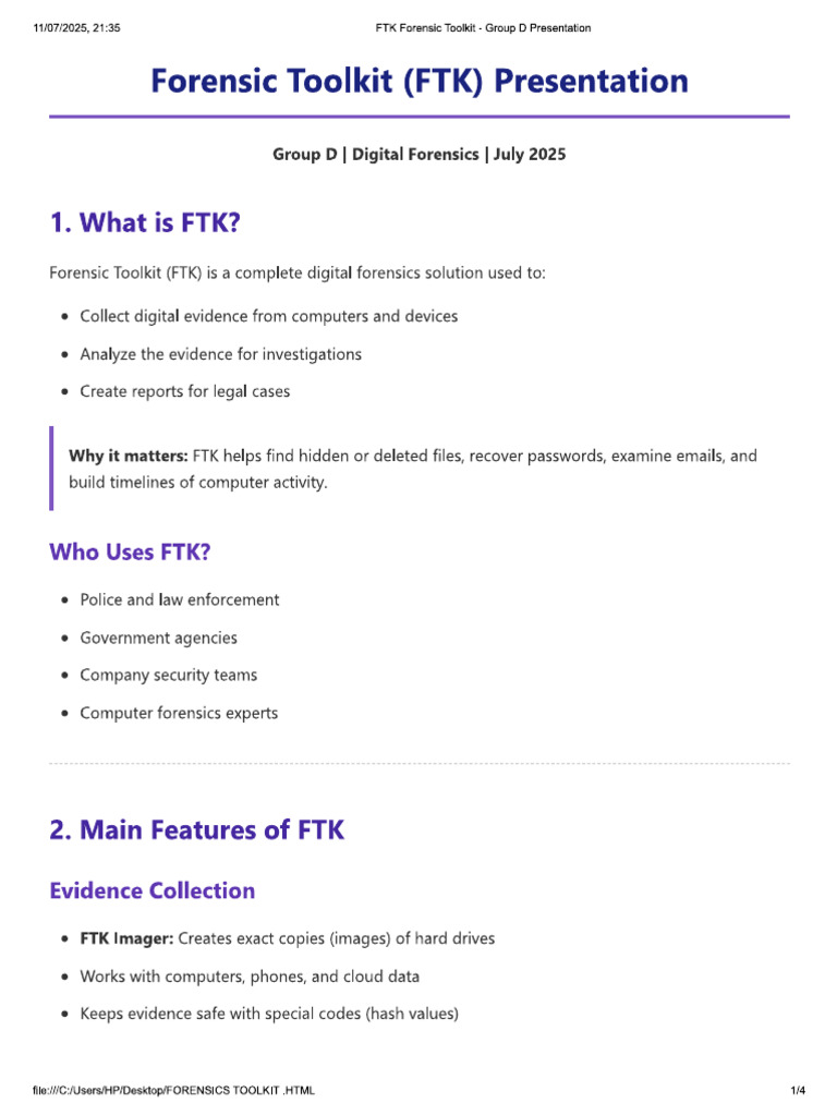 FTK Presentation | PDF