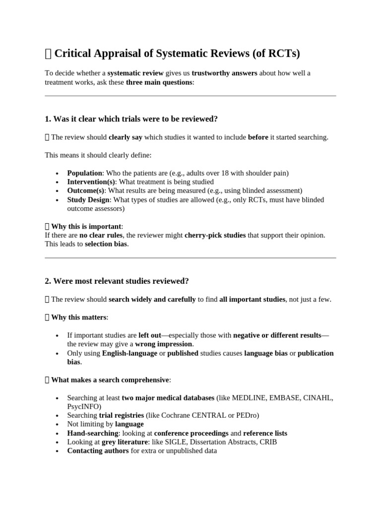 Critical Appraisal of Systematic Reviews | PDF | Systematic Review ...