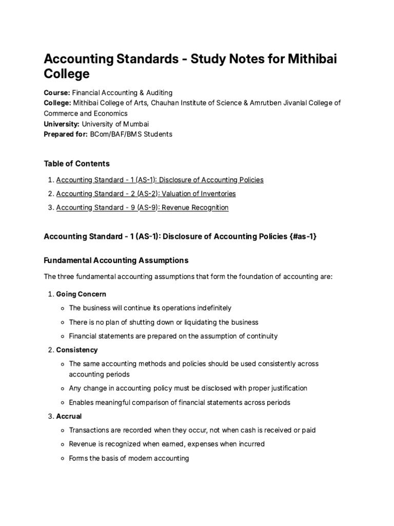 Accounting Standards Study Notes | PDF | Cost Of Goods Sold | Inventory