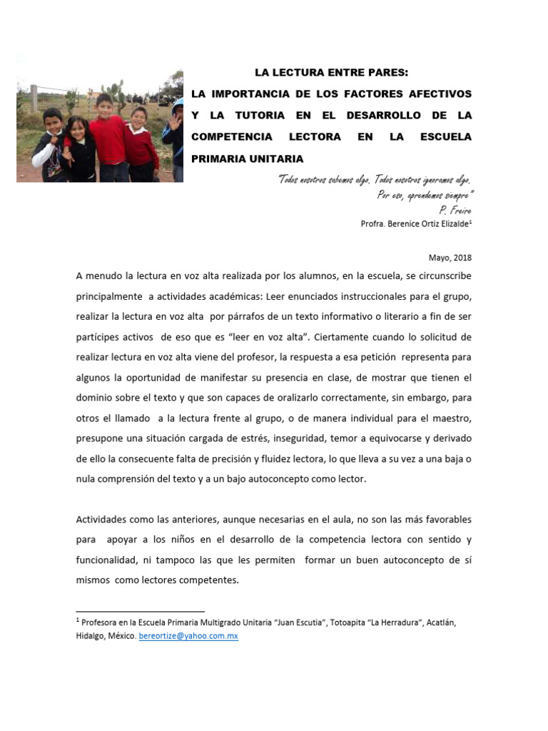 LA LECTURA ENTRE PARES - Berenice - 210518 | PDF | Educación primaria