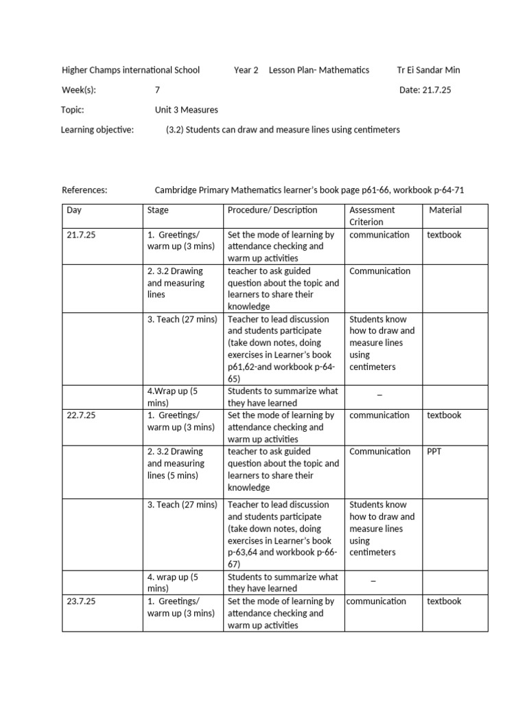 Year 2 Math Lesson Plan: Measuring Lines | PDF | Lesson Plan | Human ...