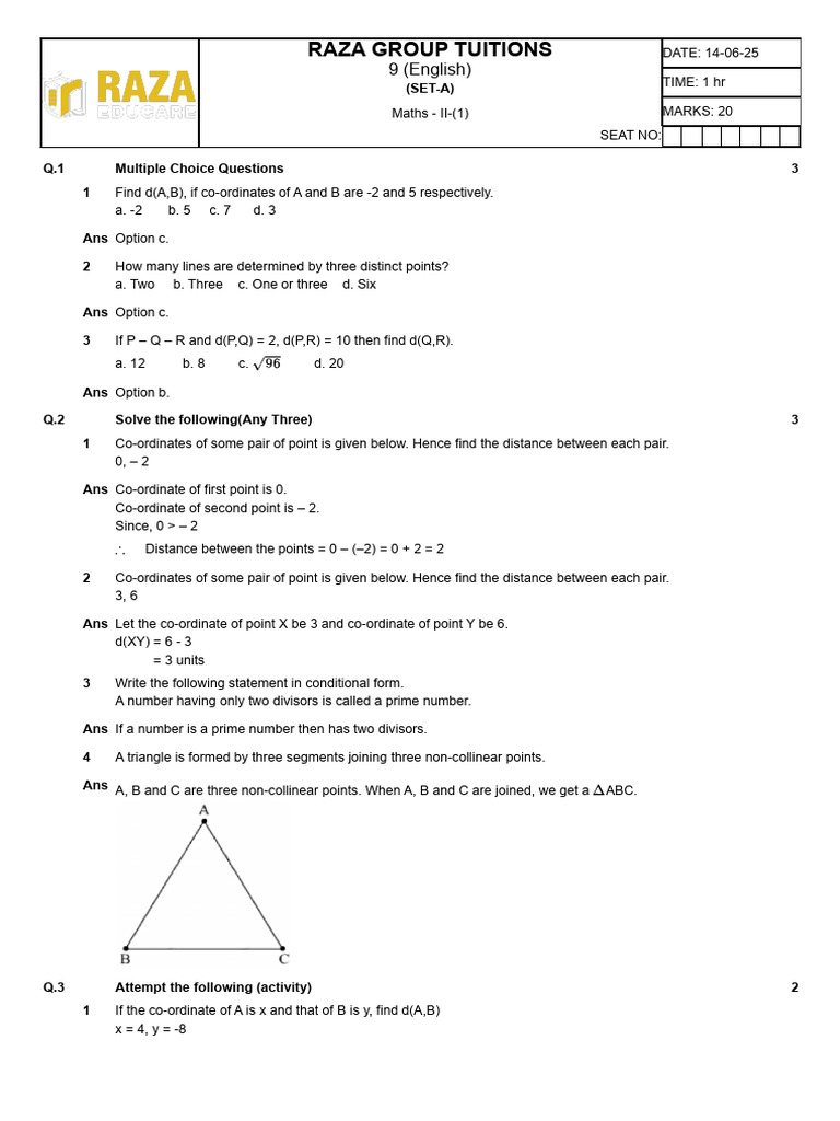 Geometry CHP 1 (Set A) | PDF | Angle | Elementary Mathematics