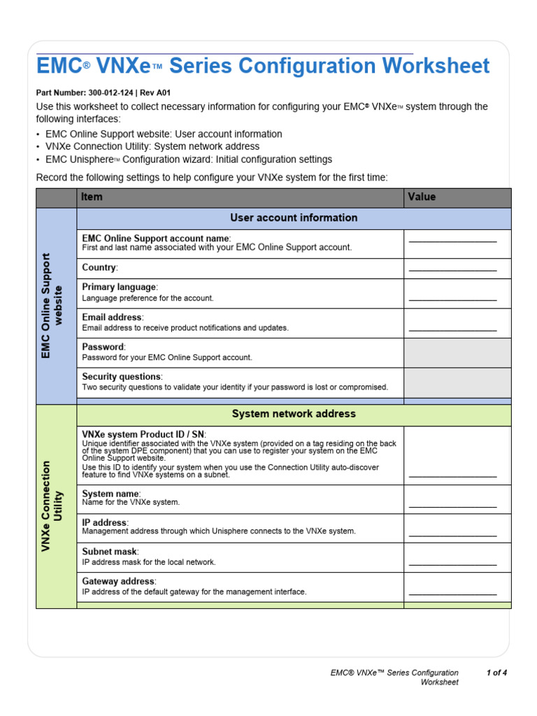 EMC VNXe Configuration Worksheet Guide | PDF | Active Directory ...