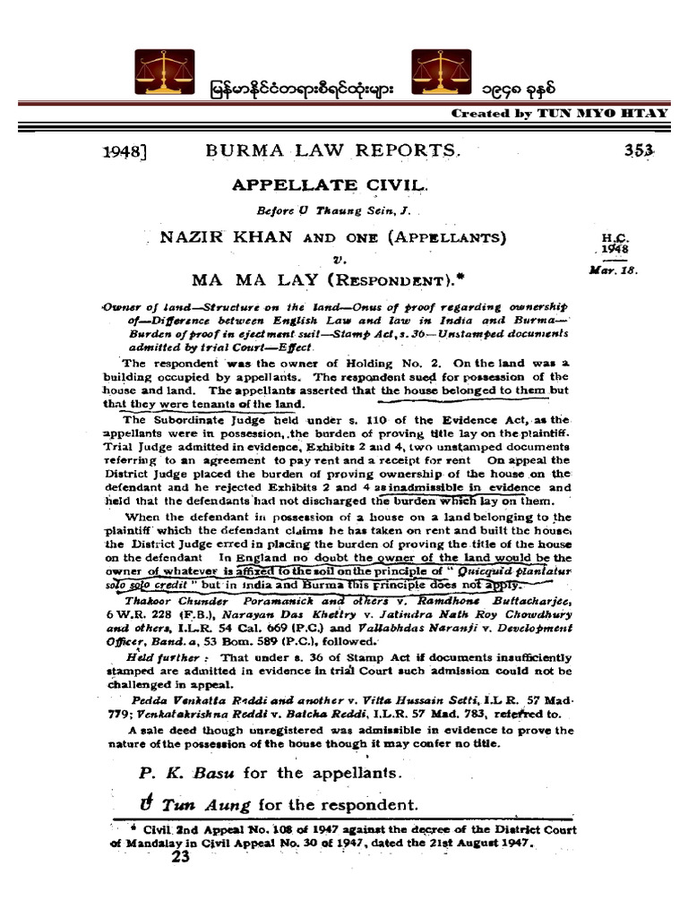 1948-353 Nazir Khan and One Vs Ma Ma Lay | PDF