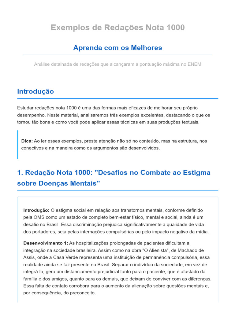 Exemplos de Redações Nota 1000 ENEM | PDF | Distúrbio mental | Saúde mental