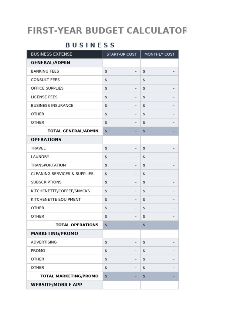 First-Year Budget Calculator Template | PDF | Employment | Expense