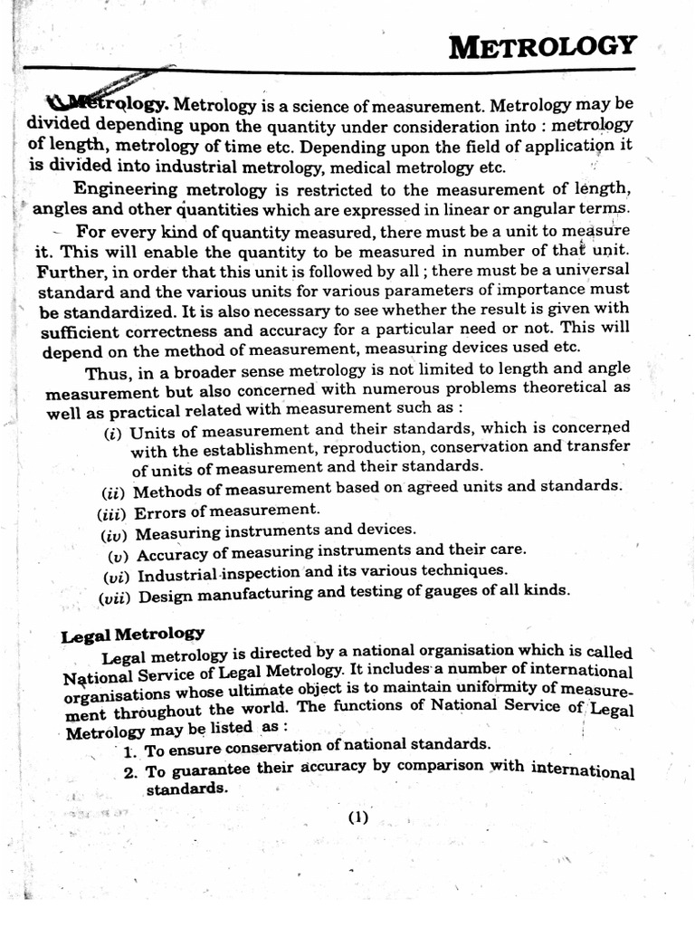 Metrology and Instrumentation File Note 1 | PDF