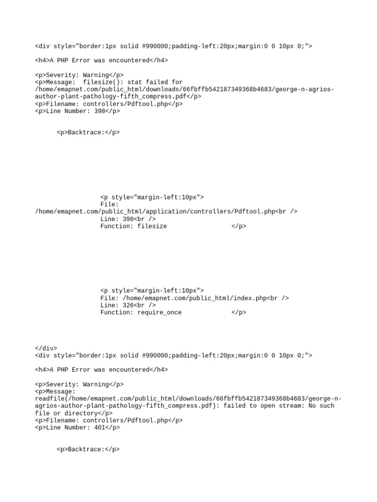 Agrios Plant Pathology PDF Error Notice | PDF