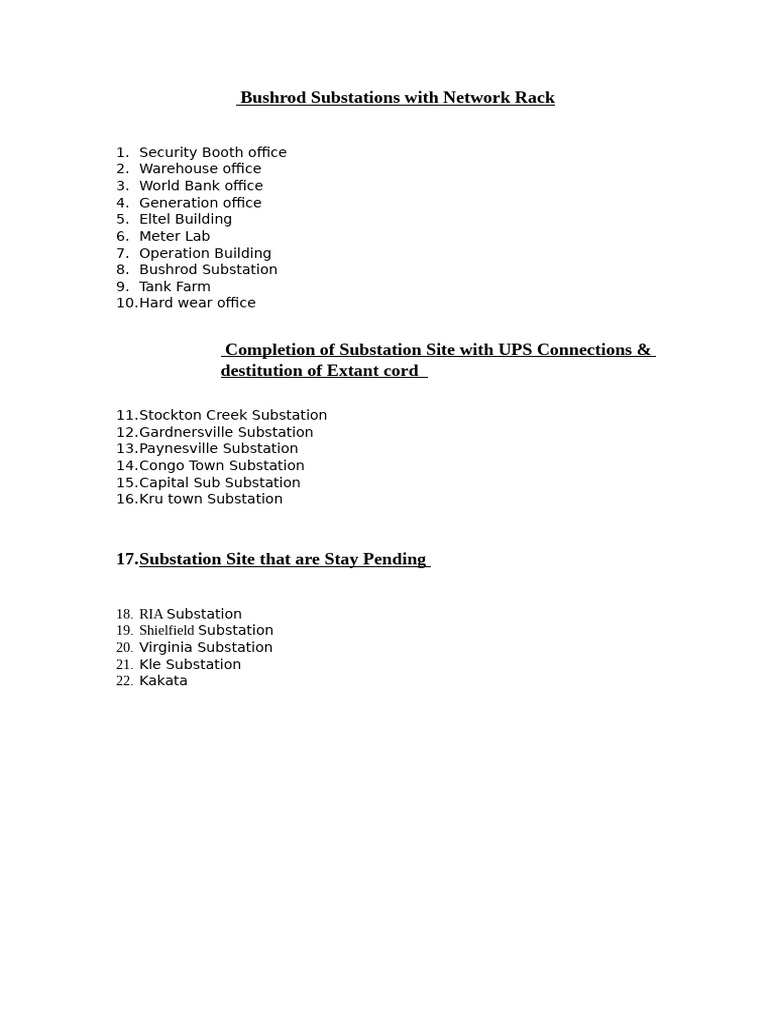 Bushrod Substations With Network Rack | PDF