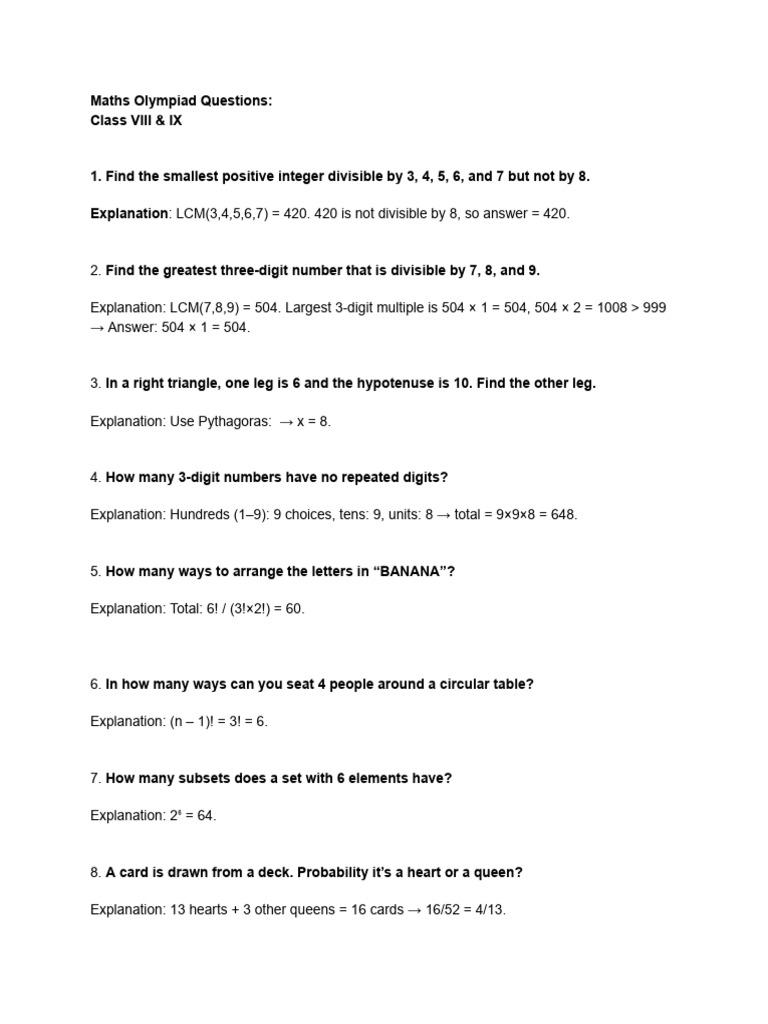 Maths Olympiad | PDF | Area | Arithmetic
