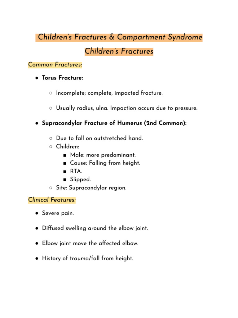 Children's Fractures & Compartment Syndrome | PDF | Elbow | Diseases ...