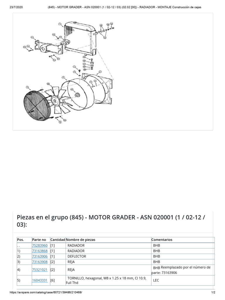 Piezas para Grader Motor ASN 020001 | PDF | Metalurgia