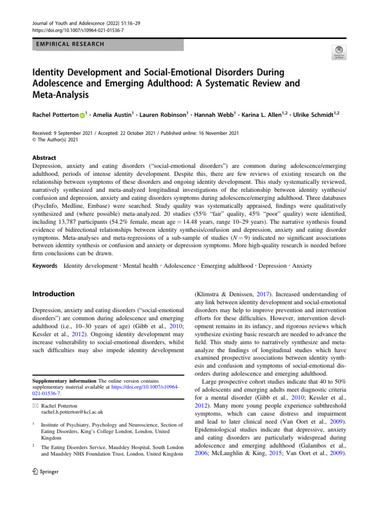Identity Development and Mental Health in Youth | PDF | Meta Analysis ...