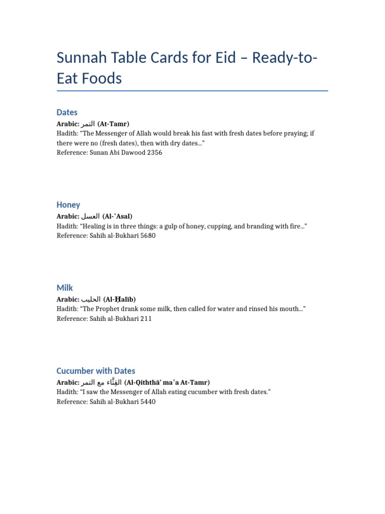 Sunnah Foods for Eid Celebration | PDF