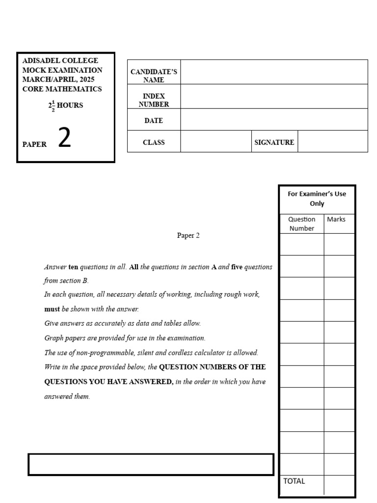 Core Mathematics Mock Exam Paper | PDF | Elementary Geometry ...
