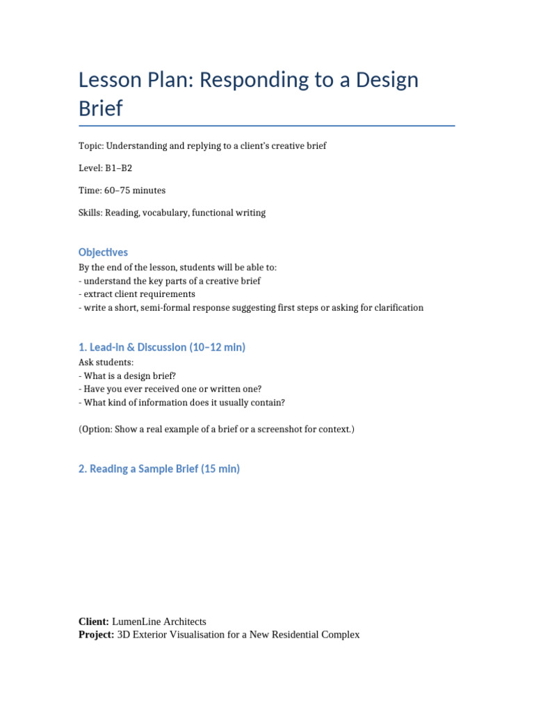 Responding to a Design Brief Lesson Plan | PDF | 3 D Computer Graphics ...