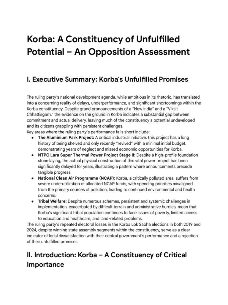 Korba's Unfulfilled Development Promises | PDF