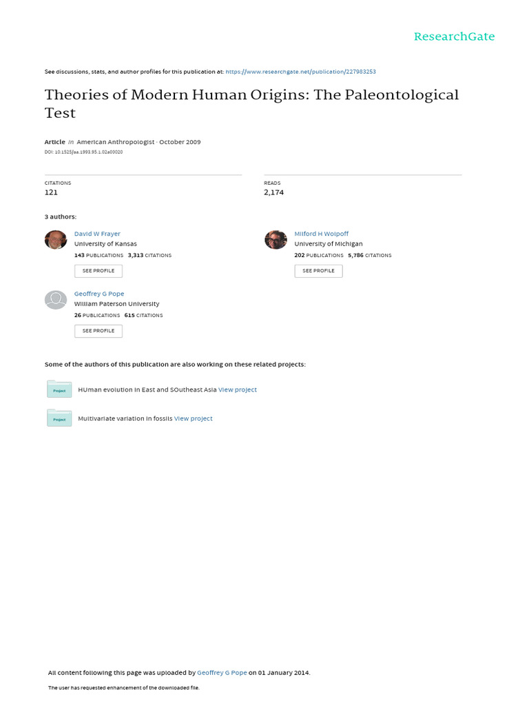 Theories of Modern Human Origins The Paleontologic | PDF
