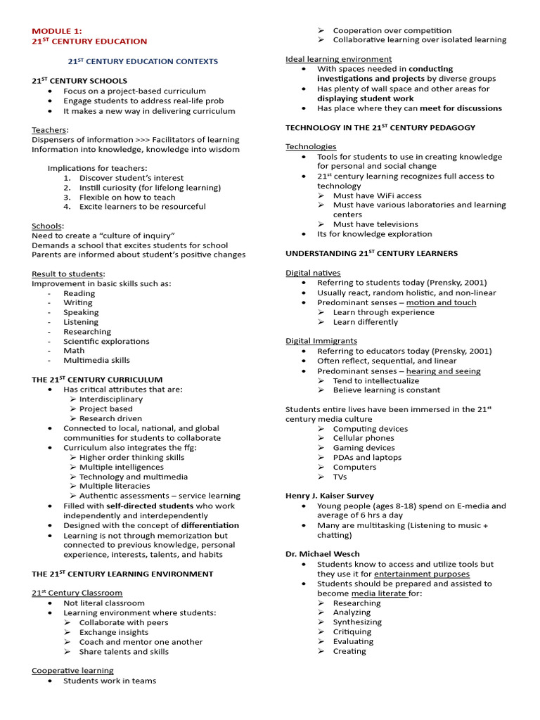 21st Century Education Framework Overview | PDF | Learning | Teachers