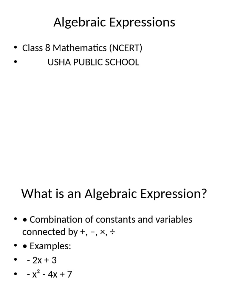 Class 8 Algebraic Expressions Guide | PDF