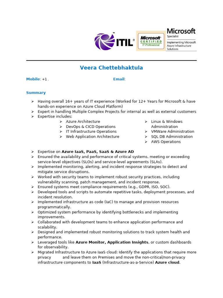 Azure Cloud & DevOps Expert Resume | PDF | Microsoft Azure | Cloud ...