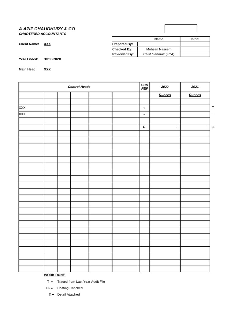 Lead Schedule for Qarshi Foundation Trust | PDF | Business | Economies