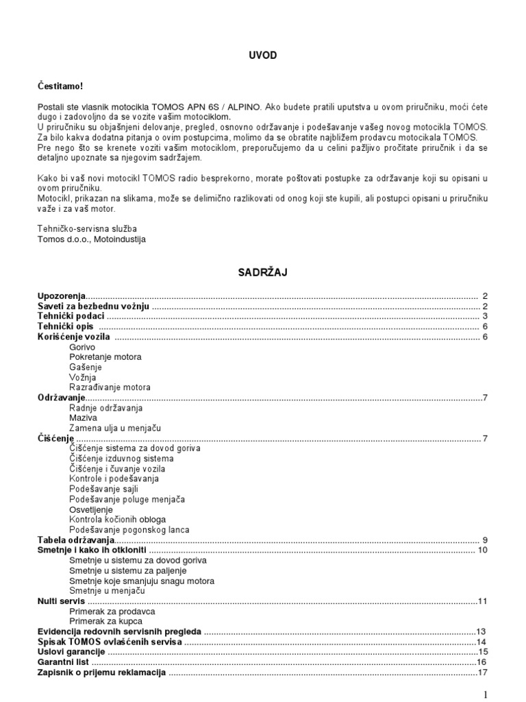 Uputstvo Za Upotrebu Apn I Alpino PDF