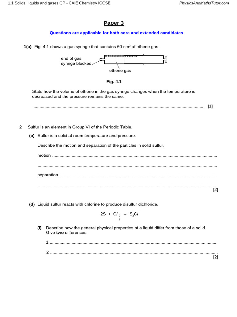 IGCSE Chemistry: States of Matter QP | PDF | Gases | Liquids