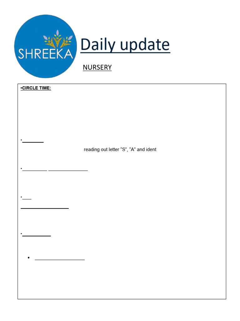 Daily Nursery Activities Update | PDF