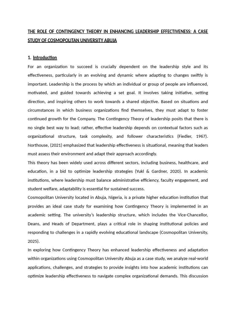 The Role of Contingency Theory in Enhancing Leadership Effectiveness ...