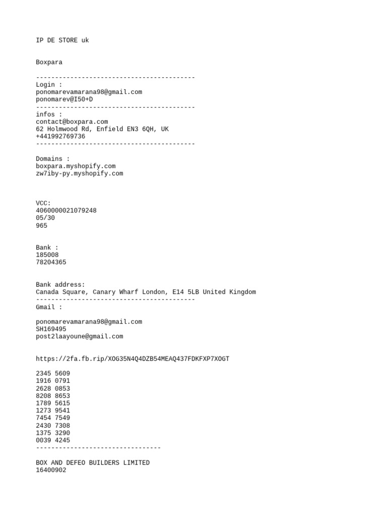 Shopify Recovery Codes and Info | PDF