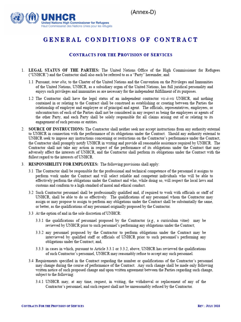 UNHCR General Conditions of Contract | PDF | Insurance | Indemnity