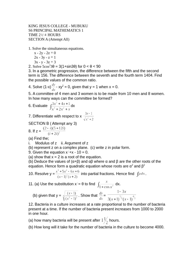 S6 Principal Mathematics Exam Guide | PDF