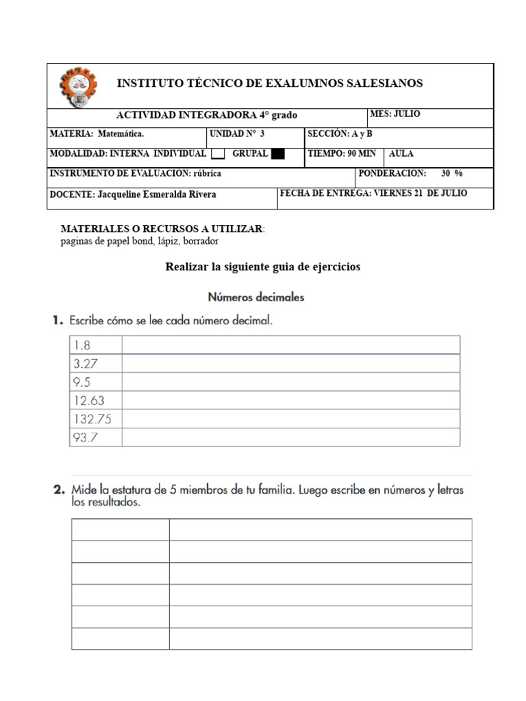 INTEGRADORA 4°. Matemática A Y B. JULIO | PDF