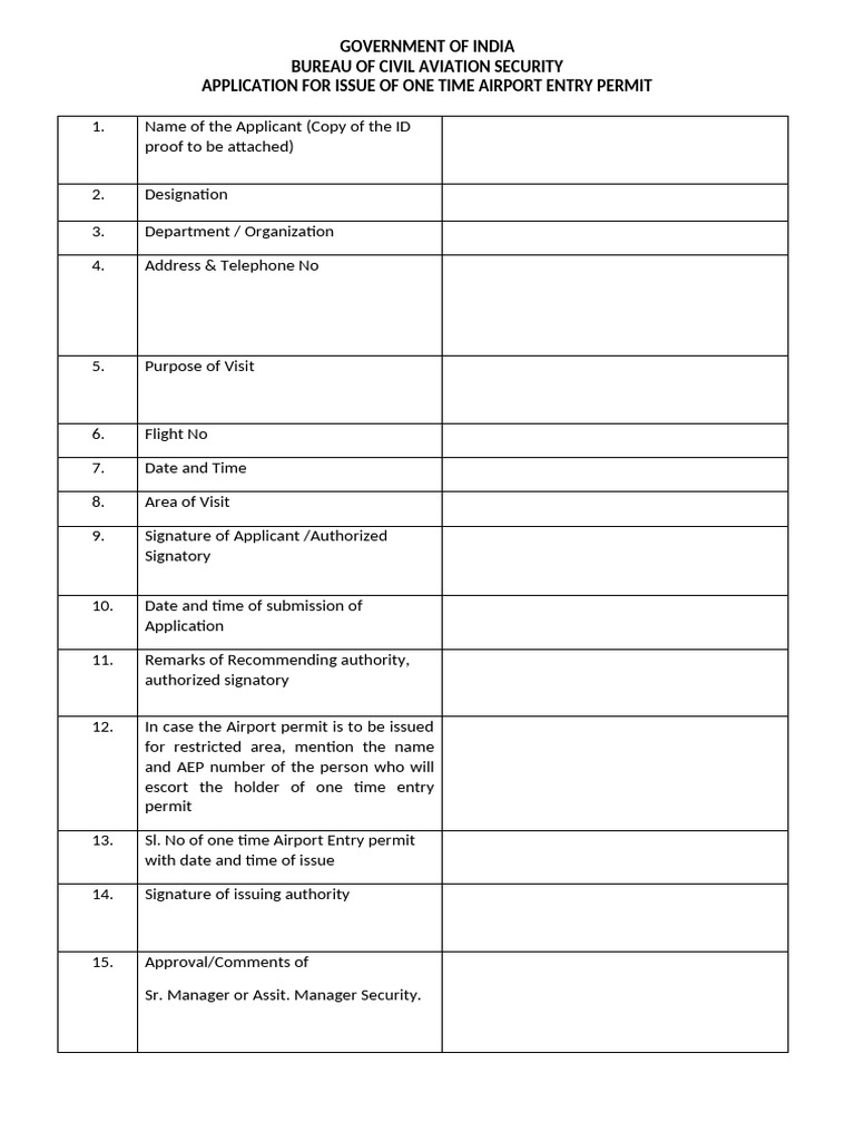 One-Time Airport Entry Permit Application | PDF