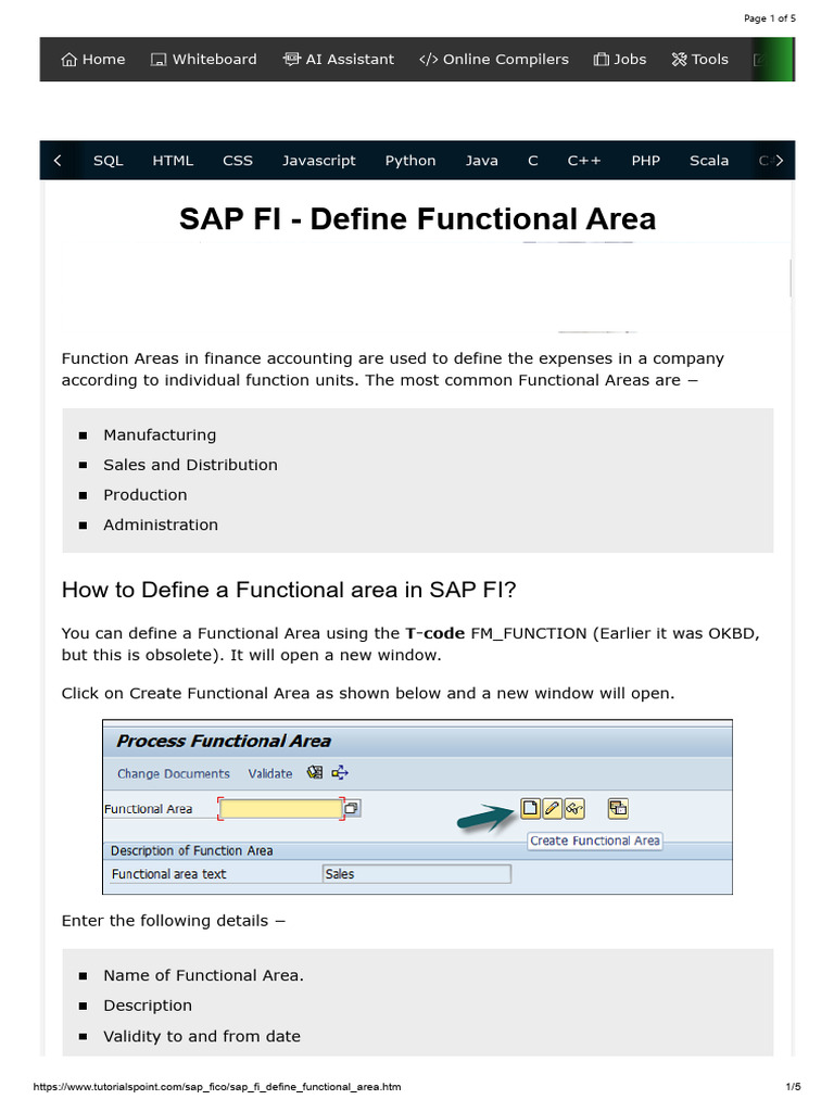 Define Functional Area in SAP FI | PDF