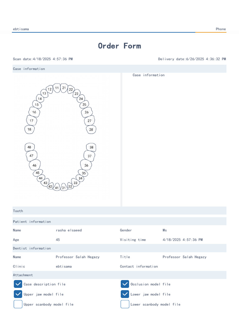 Dental Order Form for Rasha Elsaeed | PDF