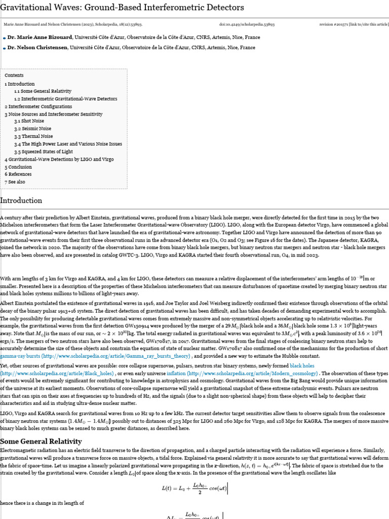 Gravitational Waves: Interferometric Detection | PDF | Ligo ...