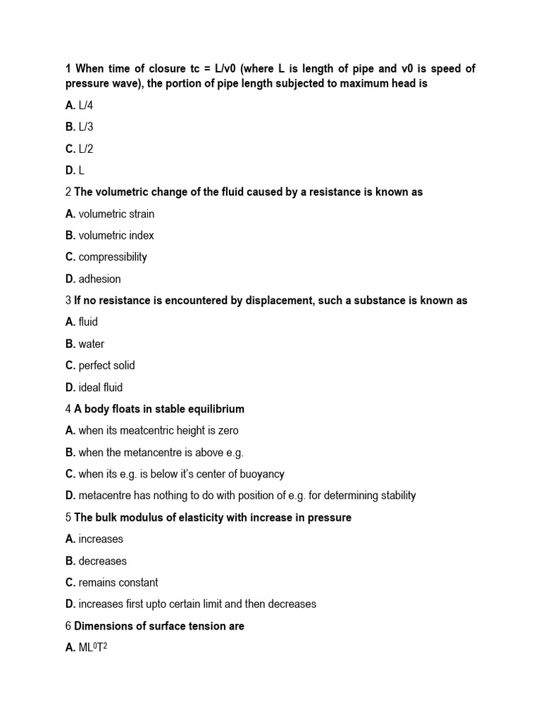 Fluid Mechanics and Traffic Engineering Quiz | PDF | Fluid | Traffic